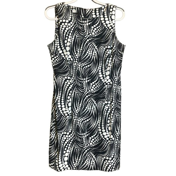 Sz 14 AGB Seath Cap Sleeve Sheath Dress Black & White Abstract - Picture 1 of 5